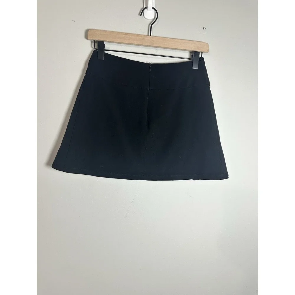 FREE‎ Paris Black Mini Skirt - Flat Front Back Pleated - Made in France - XS